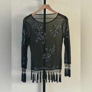 Vintage Y2K Boho Fairy Top Beaded Fringe Floral Euro